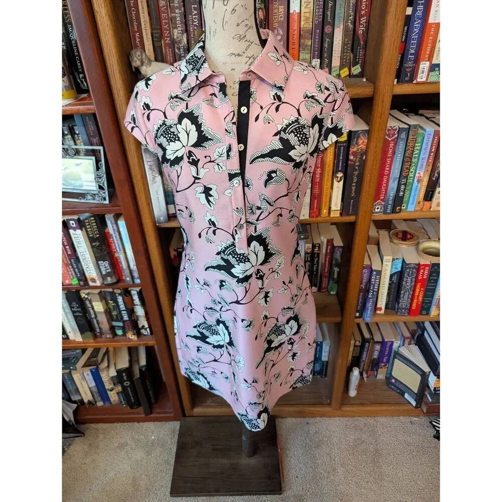 Diane von Furstenberg Morgan Wool Silk Toile Garden Dress Pink Black Collared 4